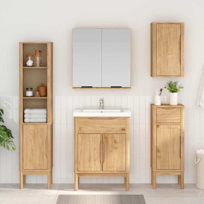 Armoire murale de salle de bain - Grand espace de rangement - avec étagère FLORO Cire marron - contemporain 4391