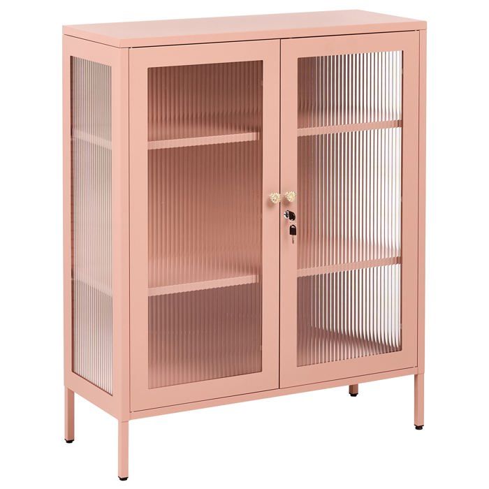 Vitrine en verre HARLYN 90 cm Métal Rose pêche Vitrine en verre HARLYN 90 cm Métal Rose pêche