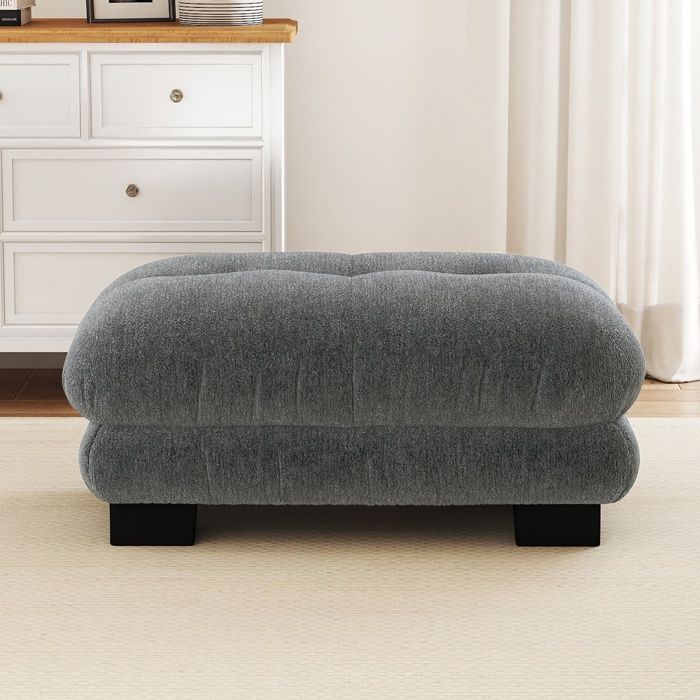 Pouf Repose-Pieds Salon - 112x68x52 cm - Ottoman Velours Confortable en Chenille - Gris