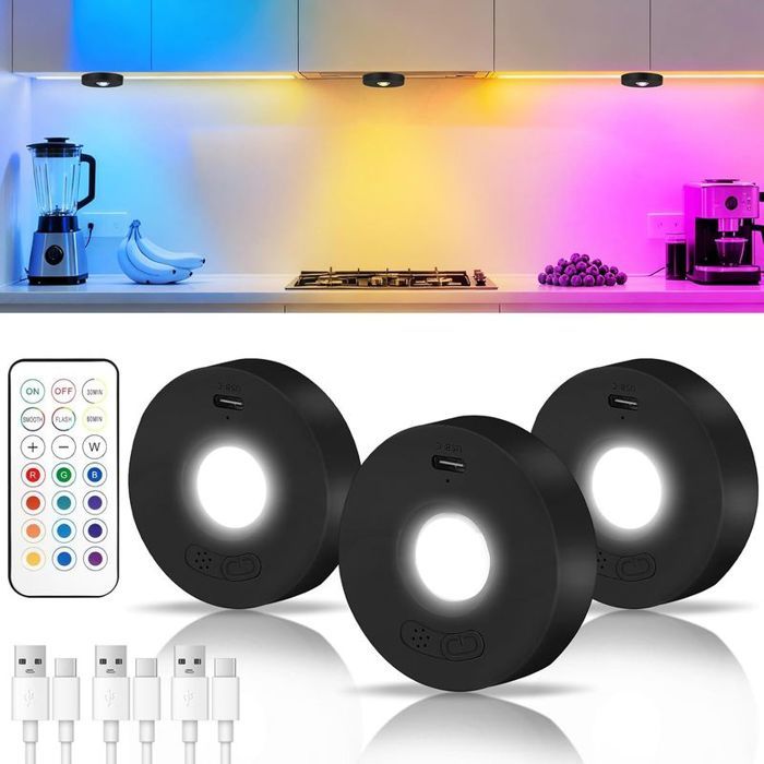Lampes LED RGB Rechargeables - MAX® - 3 Packs Puck - Multicolore - Avec Télécommande et Synchronisation Lampes LED RGB Rechargeables - MAX® - 3 Packs Puck - Multicolore - Avec Télécommande et Synchronisation