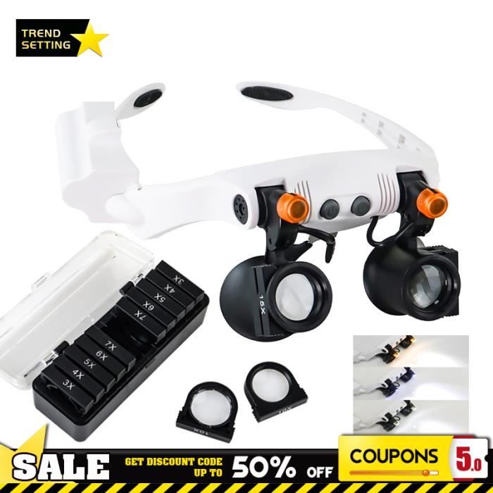 Loupe avec 2 lumières LED 7 pièces Loupes Loupe acrylique Microscope