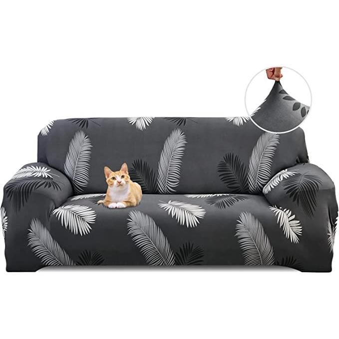Housse de Canapé - AMOUNE - Extensible 3 Places - Tissu Élastique - Couleur Plume Grise - Design Contemporain