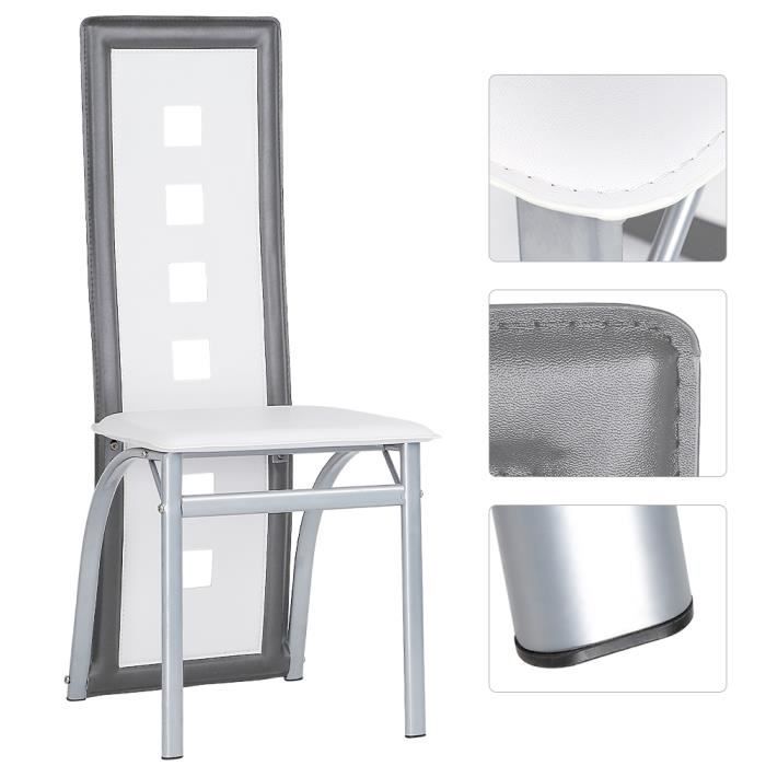 Ensemble de 2 chaises de Cuisine - Blanc et Noir - Confortable et Réglable en Hauteur