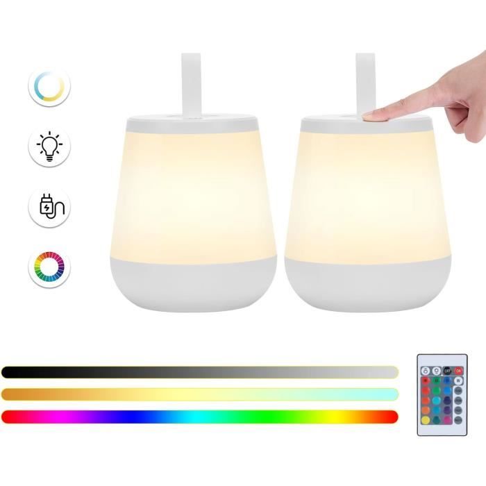 NIWOHOM Lampe de Chevet Tactile, Dimmable Lampe de Table Sans Fil Rechargeable avec 5 Modes et 256 Couleurs RVB Changeantes, Lumière Chaude Veilleuse Adulte avec Minuteur pour Chambre, Salon, Camping | Votre