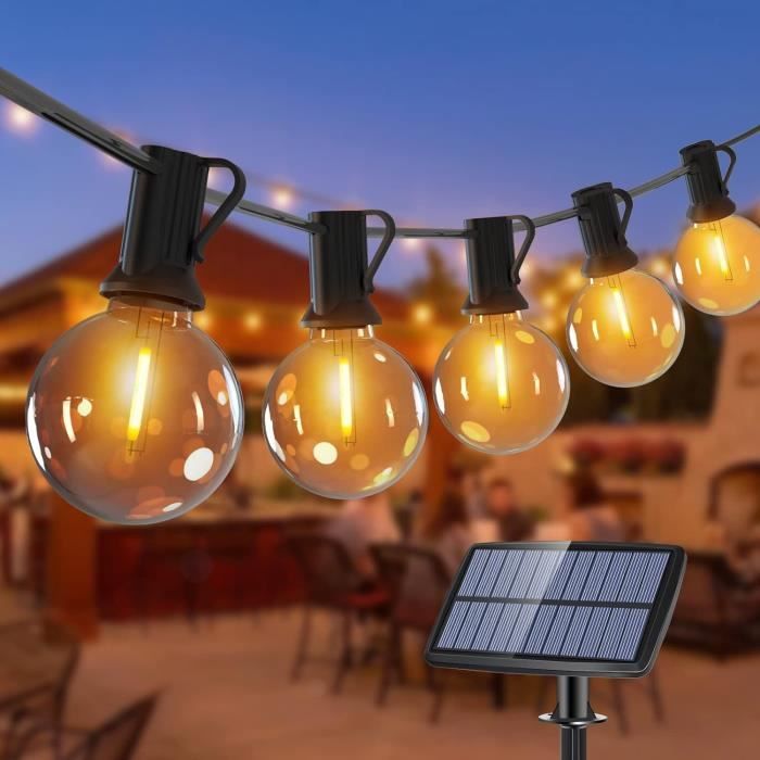 Guirlande Lumineuse Solaire Extérieur 40 Ampoules, 10 Mètres, Câble Chanvre, Trdlpyn