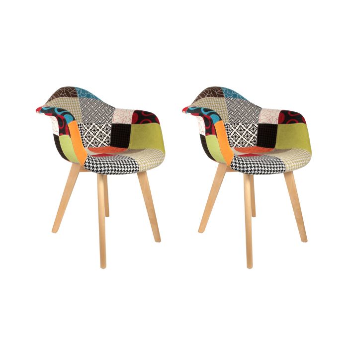 Lot de 2 Fauteuils - HOME DECO FACTORY - Patchwork - Scandinave - Multicolore