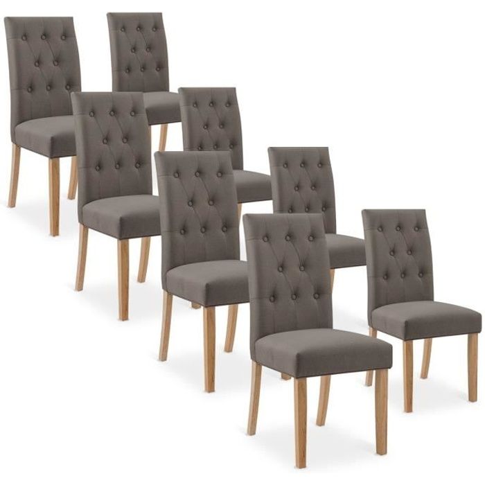 lot de 8 chaises capitonnées gaya tissu taupe - contemporain - design - salle à manger - intérieur