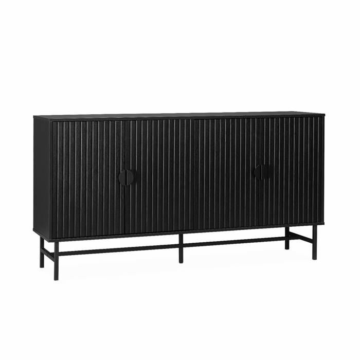 Buffet de rangement noir. Bazalt. quatre portes. deux étagères. buffet haut. vaisselier. L 157.5 x l 39 x H 83cm Buffet de rangement noir. Bazalt. quatre portes. deux étagères. buffet haut. vaisselier. L 157.5 x l 39 x H 83cm