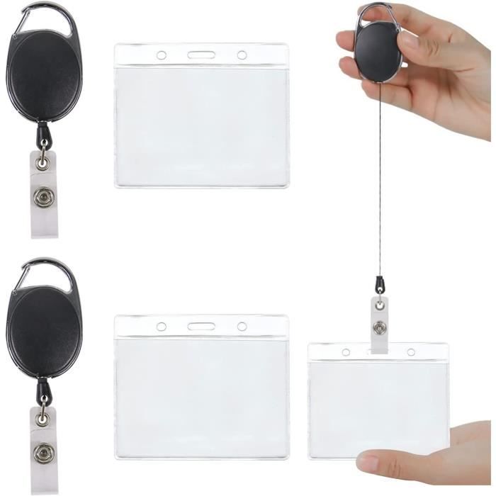 Lot De 10 Porte-badge Enrouleurs Kurtzy/Tinyyo - Noir, Plastique Transparent