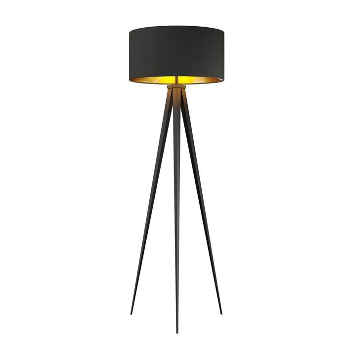 Lindby Lampadaire Trepied Benik (Moderne) en Noir Textile e. a. pour Salon & Salle à manger (1 lampe à E27) Sur Pied Lampe a de Sol
