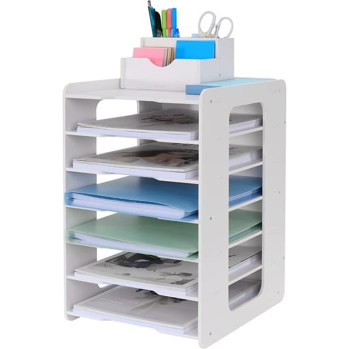 DecorDwell Classeur En Bois 5 Niveaux Pour Rangement De Bureau,Organisateur de Dossiers en Forme d'Éventail,Étagère de Stockage A4,Bac à Courrier, Plateaux de Classement de Bureau Maison et École