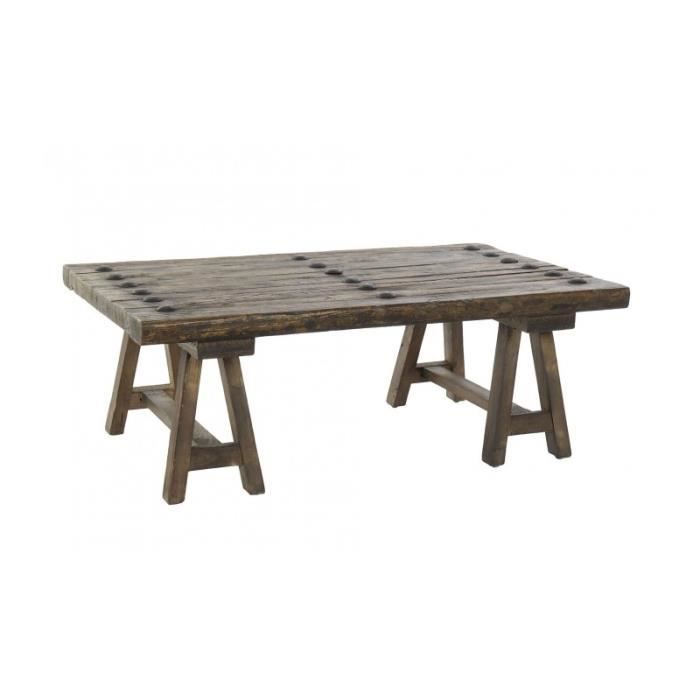 table basse - wadiga - rustique en bois d'orme - effet patiné et vieilli