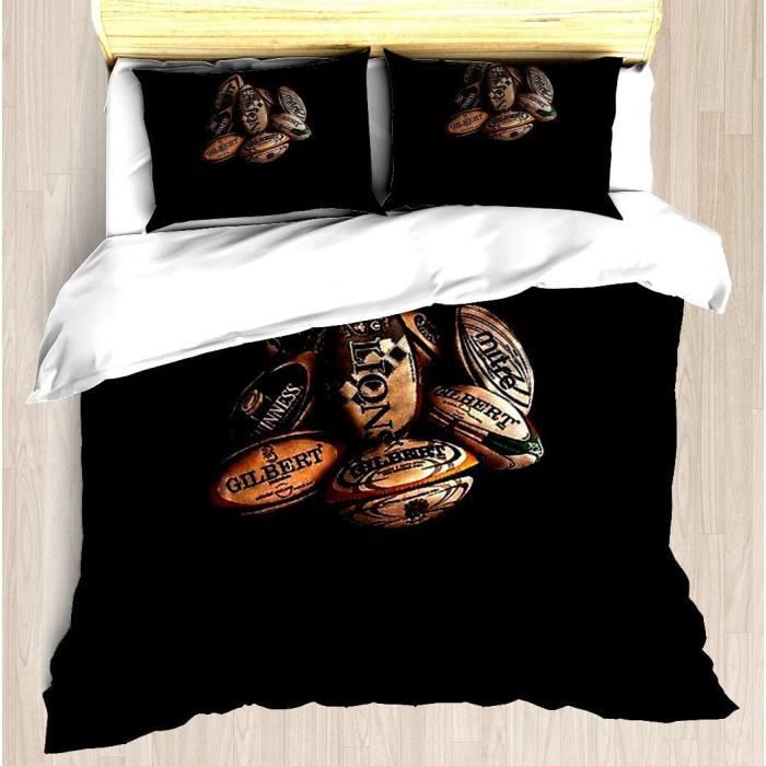 Housse de couette Ballon de Rugby Parure de Lit 2 Personnes avec 2
