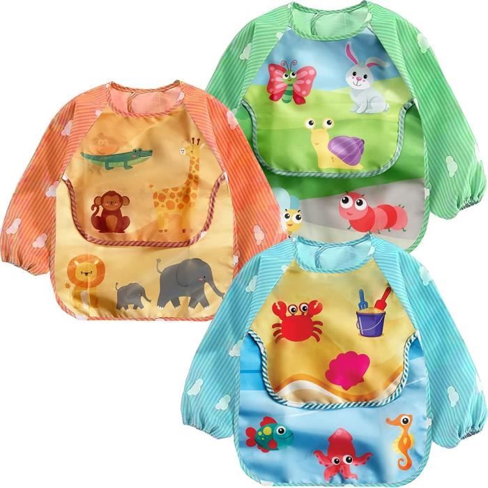 Lot De 3 Bavoirs Bebe A Manches Longues Integral Impermeable Bavette D Alimentation Etanche Pour Repas Tablier Peinture Jeu Pou Cdiscount Puericulture Eveil Bebe