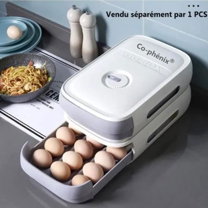 Boîte à œufs pour réfrigérateur - Panier 18 œufs - Empilable - Couvercle robuste - Blanc