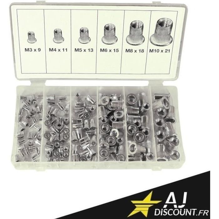 Coffret de 150 écrous à sertir en Aluminium - M3 M4 M5 M6 M8 M10 - insert  Alu - Cdiscount Bricolage