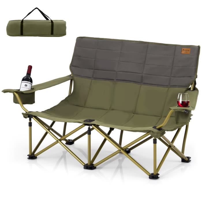 COSTWAY Chaise de Jardin Pliante Double Porte-gobelets Charge 300 kg Causeuse Chaise de Camping pour Pique-nique Plage Vert