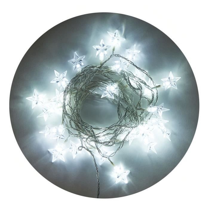 Guirlande de Noël LED 30 Etoiles - 4,5 m - Blanc fil transparent Guirlande de Noël LED 30 Etoiles - 4,5 m - Blanc fil transparent