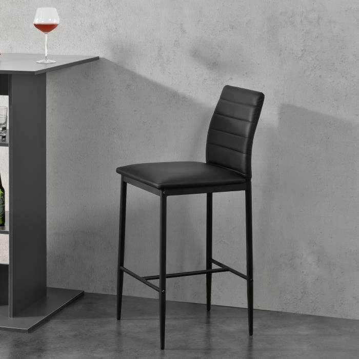 Lot de 2 Tabourets de Bar Chaises Rembourrées PU Similicuir avec Pieds en Acier et Hauteur d'Assise 66 cm Noir