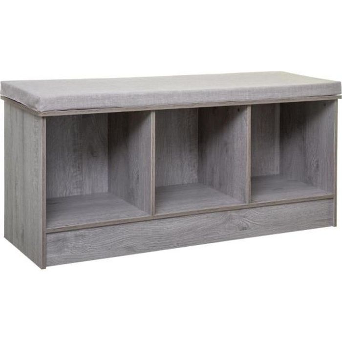 banc et rangement en bois gris - five - 3 cases - contemporain - design - 105x34x49,5cm