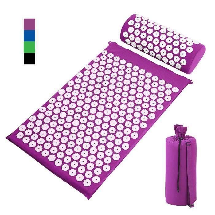 GOBRO Matelas de Relaxation Kit dAcupression avec Tapis et Coussin Violet avec sac et coussin Standards-Certifications: ROHS