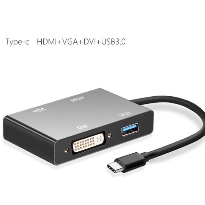 Type C vers HDMI+VGA+DVI+USB3.0 Adaptateur HU