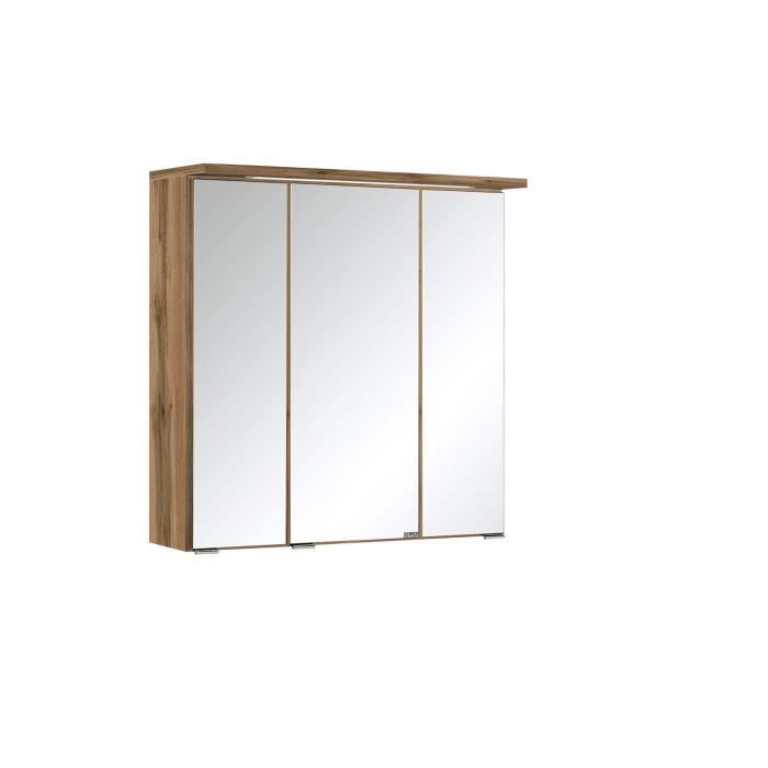 Armoire de toilette Bobbi avec 3 portes, 6 étagères en verre, éclairage