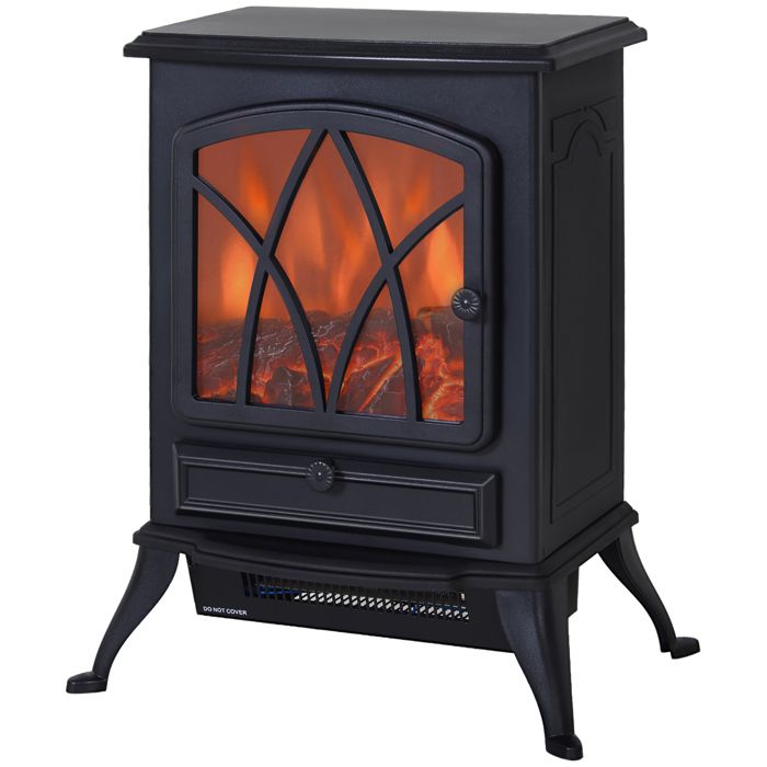 Cheminée électrique poêle rétro HOMCOM - Noir - 1000-2000 W