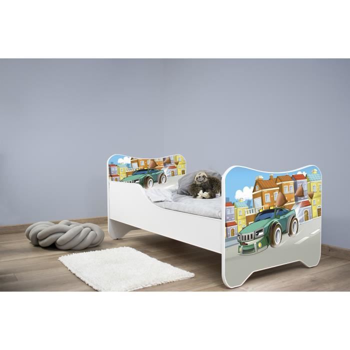 Topbed Lit D Enfant Garcons Filles Motif Voiture 160x80 Cm Lit Matelas Sommier Chambre D Enfant Cdiscount Maison