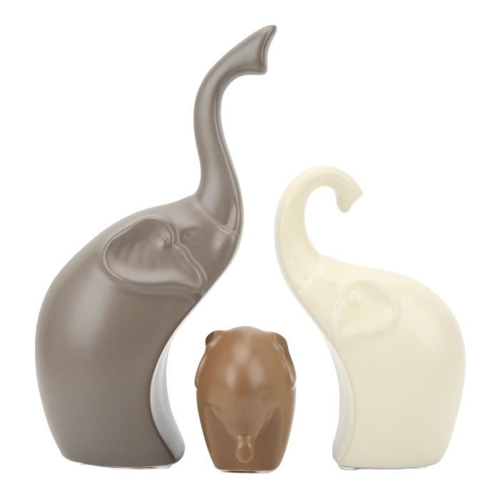 Lot De 3 Statues Éléphant En Céramique - Décoration Porte-Bonheur Doré Pour Salon Et Bureau