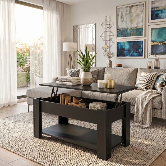 Table basse plateau relevable UTAH 100x50cm / Noir Table basse plateau relevable UTAH 100x50cm / Noir