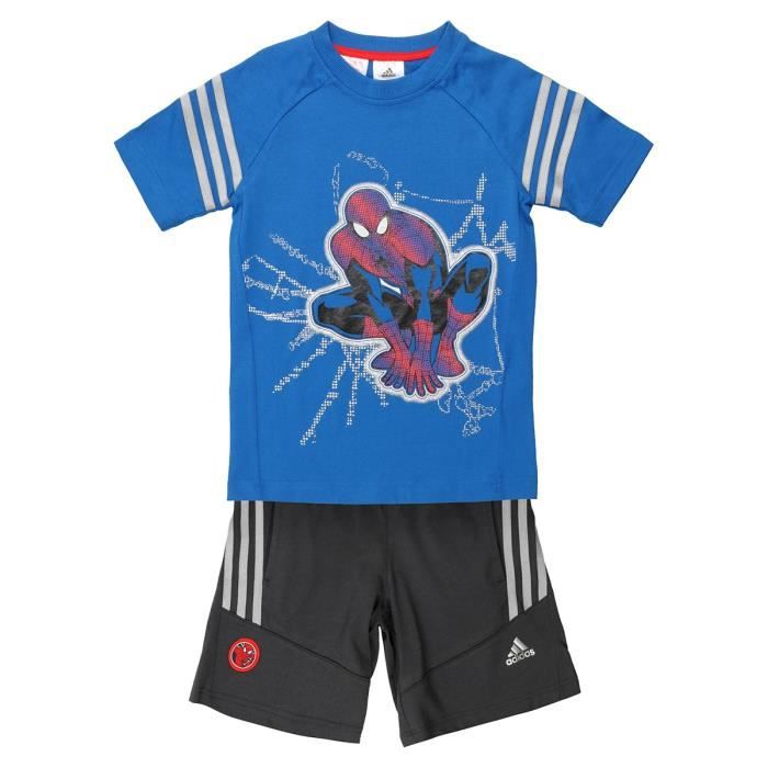 Générique Ensemble Tee Shirt et Short Spiderman Enfant Bleu 