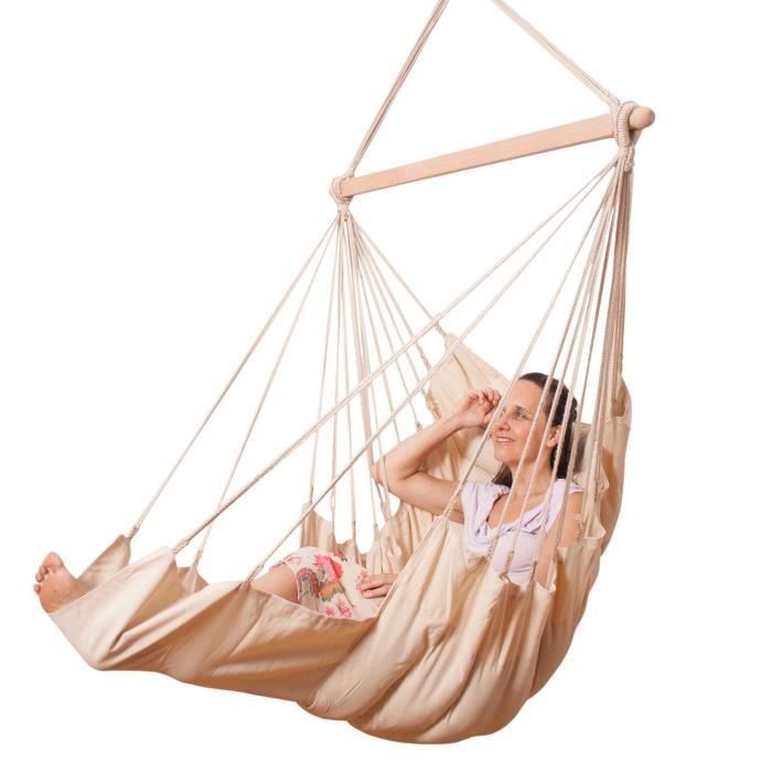 MacaMex SoftChair Creme - uni naturel blanc rembourré fauteuil suspendu certifié FSC résistant aux intempéries avec repose-pieds