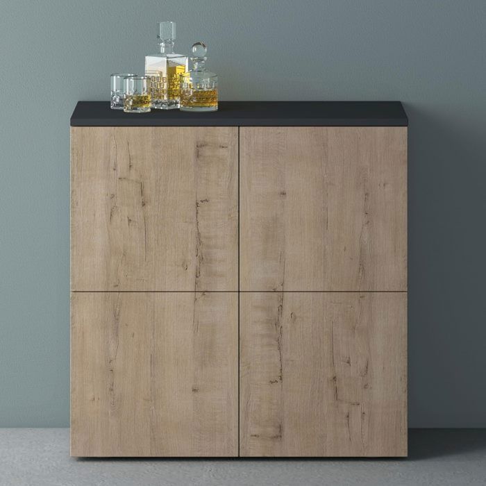 Mai & Mai Meuble de Rangement avec 4 Portes et 4 Compartiments Buffet Polyvalent Gris Noir Mat + Chêne Blanc Clair 76x36 4x74cm Mai & Mai Meuble de Rangement avec 4 Portes et 4 Compartiments Buffet Polyvalent Gris Noir Mat + Chêne Blanc Clair 76x36 4x74cm
