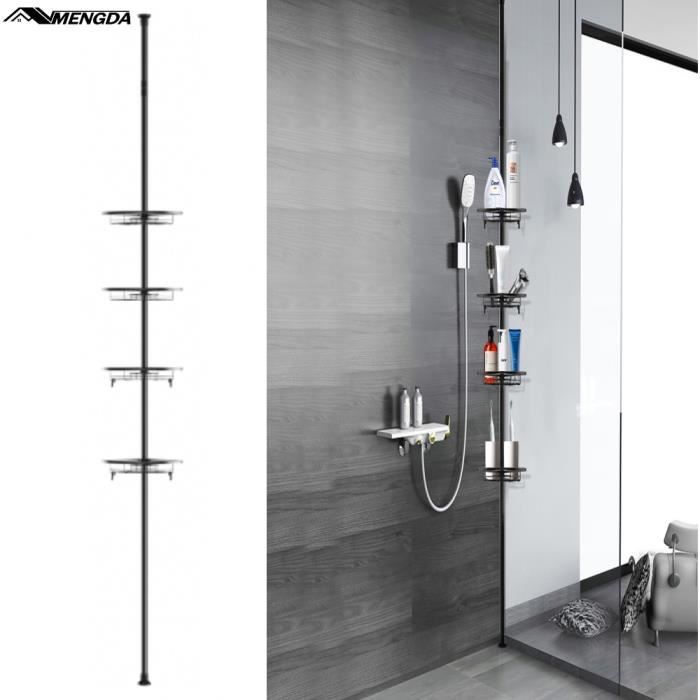 étagère de douche réglable en hauteur - mengda - noir - inox - 4 paniers - 105-300 cm