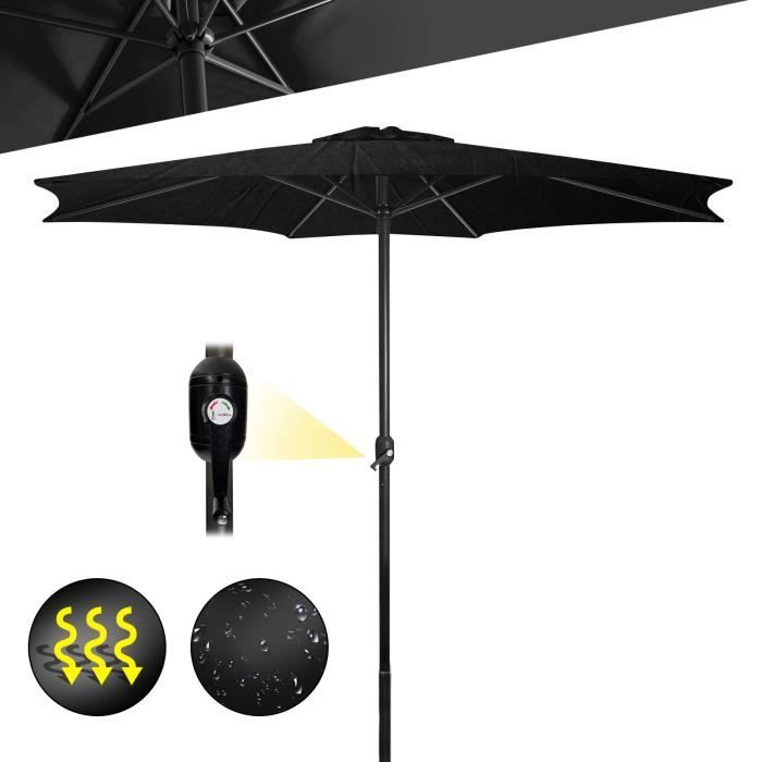 Parasol de Jardin - MIADOMODO - Ø 3m - Résistant à l'Eau et Protection UV - Réglable en Hauteur - Noir