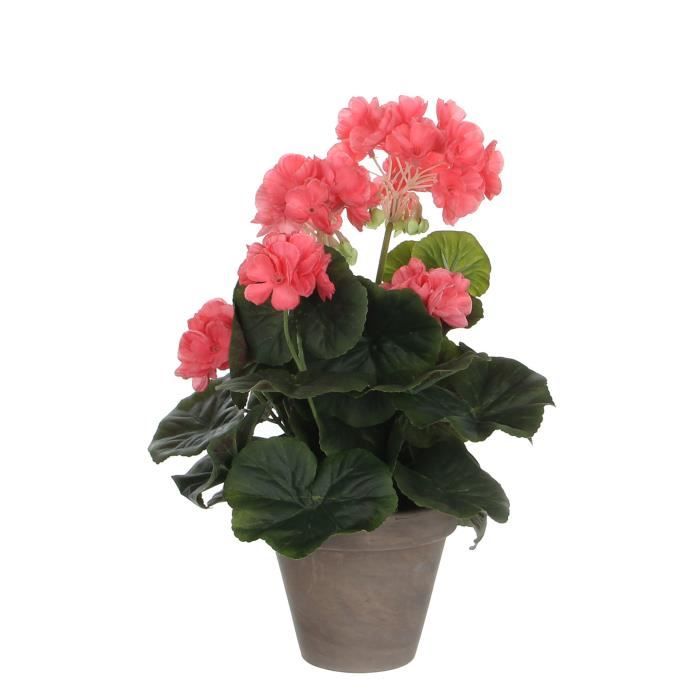 Plante artificielle géranium en pot ciment - H34 x Ø20 cm - Rose saumon - Mica Decorations