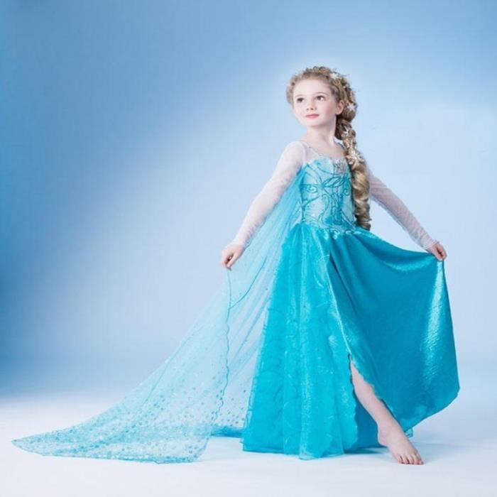 3 7 Ans Robe De Princesse Pour Petite Fille Cosplay Tenue Deguisement Orne De Strass Robe De Fete Anniversaire Bleu Cdiscount Pret A Porter
