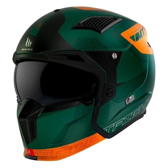 Casque trial simple écran dark transformable avec mentonnière amovible MT Helmets Streetfighter SV Totem C6 - vert orange - M (57/58