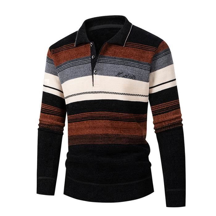ORANDESIGNE Homme Pull Basique à Col En V Pull Tricot à Manches Longues Automne Hiver Chaud Undershirt Chandail Tricots Pullover Sweatshir A Café XS