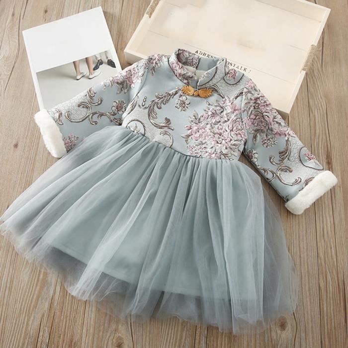 Robe Fille Enfants Bebes Filles Robe Tulle Broderie Florale D Hiver Princesse Nouvel An Tang Suit Vert Vert Cdiscount Pret A Porter