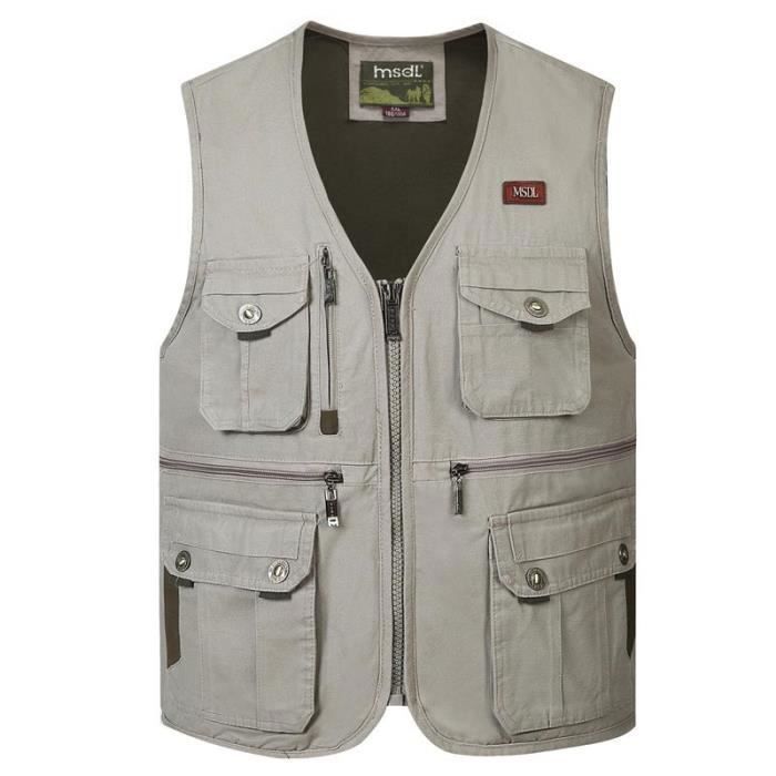 Gilet Multi-Poches Homme Pêche & Outdoor – Veste Sans Manches Respirante Coton – Idéal Randonnée, Photographie, Camping