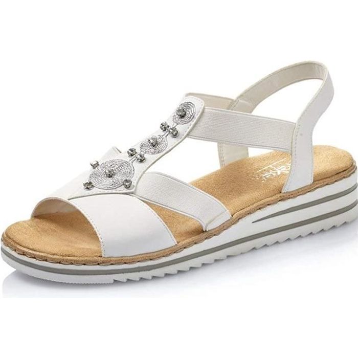 Mesdames rieker 62461 gris ou blanc en cuir sandales compensées 