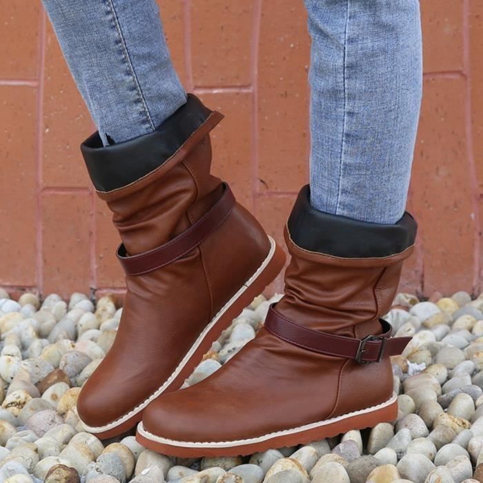 bottes marrons plates