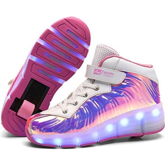 Skateshoes Enfant Basket Roulettes à Chaussures LED Lumière USB Charge