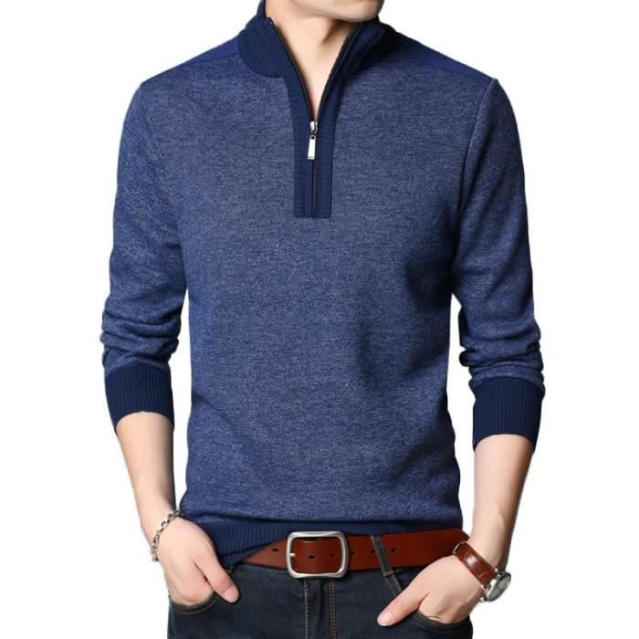 Pull Col à Fermeture Éclair Homme en Tricot Doublure Polaire Pullover