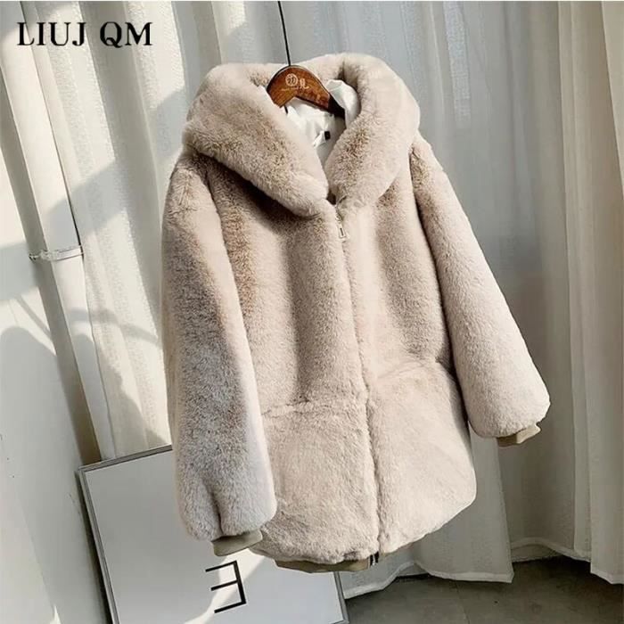 Manteau Femme Hiver Élégant à Capuche Fourrure Artificielle Chaude main image 1