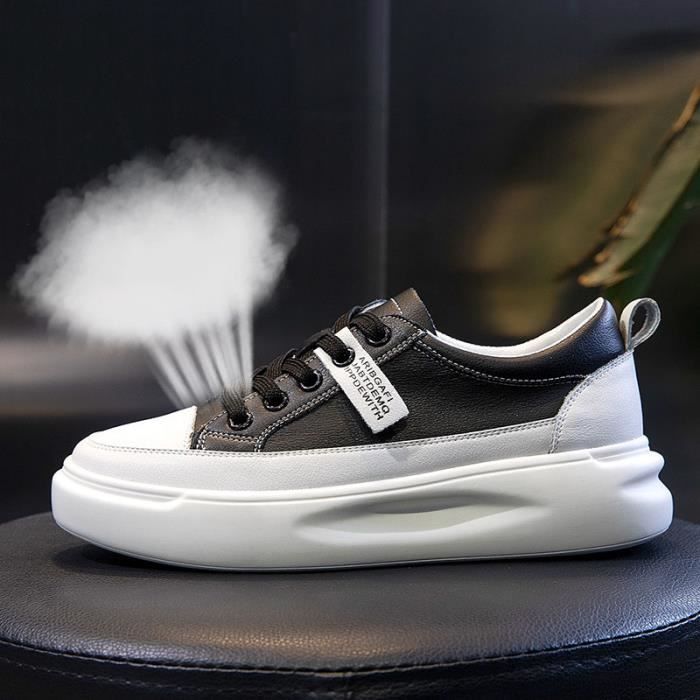 INSFITY Baskets Sneakers en Cuir Femme Aéré Confortable Doux Casual Plat - Noir - INSFITY - Lacets - Plat - Cuir