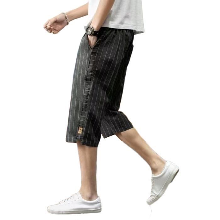 Minetom Homme Été Pantalon en Lin Lâche Capri Shorts Bermudas 3-4