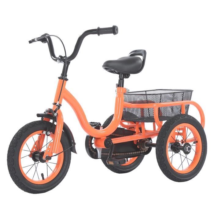 12 pouces Tricycle vélo à trois roues enfant une vitesse tricycle vélo pour enfants Orange